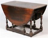 ENGLISH TUDOR STYLE OVAL OAK DROP-LEAF TABLE, C.1880, W 23", L 48", D OPENS TO  63" X 48"