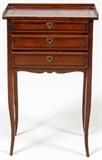 THREE DRAWER WALNUT END TABLE, CIRCA 1920, H 28", W 16", D 11"