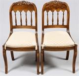 VICTORIAN CARVED MAHOGANY, UPHOLSTERED SIDE CHAIRS, PAIR, H 33", W 16", D 17"