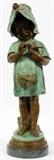 AFTER L. FUENZE (20TH C.), BRONZE FIGURE, H 25.5", STANDING GIRL WITH BIRD