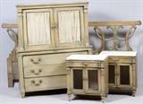 MEDITERRANEAN STYLE MARBLE TOP NIGHTSTANDS, DRESSER, & BED FRAME, 5 PIECES,