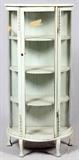 HALF ROUND, PALE GREEN, THREE SHELF CURIO CABINET, H 60", W 28", D 16"