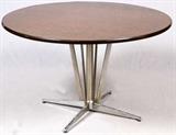 MID CENTURY HAND HAMMERED COPPER TOP, ROUND TABLE, CHROME BASE H 30", DIA 48"