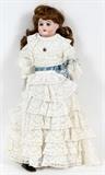 ANTIQUE, BISQUE HEAD HALLMARKED LACE-DRESS DOLL (1) H 18" W 8 1/2"