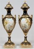 SEVRES STYLE PORCELAIN FLOOR URNS, PAIR, H 56", W 17"