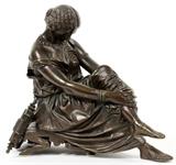 JEAN JACQUES PRADIER (FRENCH, 1792-1852), BRONZE FIGURE OF SEATED FEMALE, H 11 1/2", L 14", 'SAPPHO'