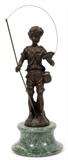 BRONZE SCULPTURE OF A BOY WITH FISH, H 7"