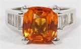 GIA 5.11CT NATURAL ORANGE SAPPHIRE & 1.30CT DIAMONDS RING, SIZE 6 3/4