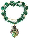 ITALIAN 18KT YELLOW GOLD, ENAMEL, RUBY, DIAMOND & MALACHITE NECKLACE, L 24"