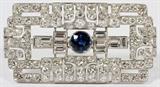 GIA 2.02 NATURAL BLUE SAPPHIRE & 5.00CT DIAMOND BROOCH, H 1 1/8", W 2 1/4"