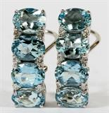 9.50CT NATURAL AQUAMARINE & .26CT DIAMOND EARRINGS, PAIR, L 1"