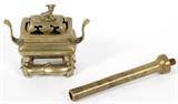 CHINESE BRASS INCENSE BURNER, H 7", & TUBULAR BRONZE