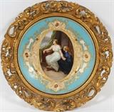 VIENNA PORCELAIN CABINET PLATE, SIGNED MOHAU, C. 1900, DIA 9 1/2", FRAMED