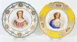 SEVRES PORCELAIN PORTRAIT CABINET PLATES, TWO, DIA 9 1/2"