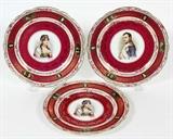 AUSTRIAN PORCELAIN PORTRAIT PLATES, THREE, DIA 7 3/4", NAPOLEON & JOSEPHINE