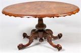 VICTORIAN WALNUT & MARQUETRY OVAL TILT-TOP BREAKFAST TABLE, C. 1860-1870, H 29", W 51", D 40"