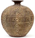 TERRACOTTA ART POTTERY VASE, H 12", DIA 11"