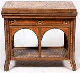 DAMASCUS WALNUT & MOTHER-OF-PEARL GAMES TABLE, C.1900, H 31", W 33", D 17"