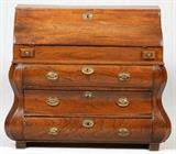DUTCH OAK BOMBE SLANT-FRONT DESK, ANTIQUE, H 36", W 43", D 20"