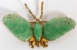 14KT YELLOW GOLD & JADE BUTTERFLY BROOCH, W 2 1/2"