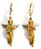 14KT GOLD, 18KT WHITE GOLD & DIAMOND ANGEL DROP EARRINGS, PAIR, L 1 3/4"