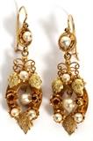 14KT YELLOW GOLD & PEARL DROP EARRINGS, PAIR, L 2 3/8"