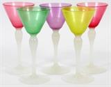 STEVENS & WILLIAMS 'JADE' GLASS WINES, FIVE, H 6 1/2", DIA 3"