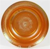 QUEZAL GOLD IRIDESCENT GLASS BOWL, H 2 3/4", DIA 13 1/2"