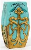 OPAQUE GLASS & BRASS VASE, C. 1900-20, H 6 3/4"
