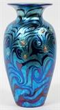 LUNDBERG STUDIOS 'STARRY NIGHT' IRIDESCENT ART GLASS VASE, 2000, H 10", DIA 5"