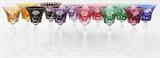 BAVARIAN COLORED CUT CRYSTAL WINE GLASSES, TWELVE