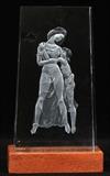 RUNE STRAND, SWEDISH ETCHED GLASS SCULPTURE, H 10.5" W 6", MOTHER & DAUGHTER
