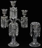 BACCARAT CRYSTAL THREE-LIGHT CANDELABRUM & SINGLE-LIGHT CANDLESTICK H 19"