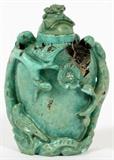 CHINESE CARVED TURQUOISE SNUFF BOTTLE, 19TH C., H 2 3/4"
