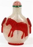 CHINESE PEKING GLASS OVERLAY SNUFF BOTTLE, H 3 1/4"