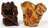 JAPANESE WOOD & BONE NETSUKES, 19TH C., TWO, H 1 1/2"