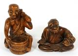 JAPANESE WOOD NETSUKES, 19TH C., TWO, H 1 1/2"