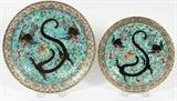 CHINESE BLUE 'DRAGON' PORCELAIN PLATES, C. 1850, TWO