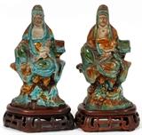 CHINESE POTTERY FIGURES, PAIR, H 9 1/2"