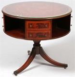 REVOLVING LEATHER TOP DRUM TABLE, H 29", DIA 33"
