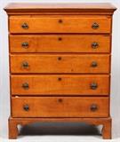 AMERICAN MAPLE CHEST OF FIVE DRAWERS, 19TH C., H 47 1/2", W 38", D 19"