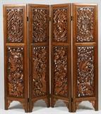 CHINESE CARVED WOOD FOUR-PANEL SCREEN, H 70 1/2", W 70"