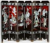 CHINESE BLACK LACQUER & MOTHER-OF-PEARL SIX-PANEL SCREEN, H 63", W 93"
