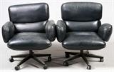 KNOLL, BLACK LEATHER, SWIVEL CHAIRS, 6, H 33", W 29", D 31"