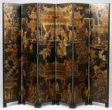 CHINESE LACQUER SIX-PANEL SCREEN, H 78", W 95"