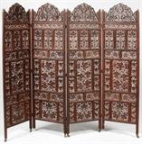 INDIA CARVED WOOD FOUR-PANEL SCREEN, 20TH C. H 69", W 19"
