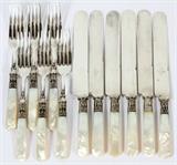 STERLING & PEARL HANDLE FORKS & KNIVES, TWELVE PIECES (SERVICE FOR SIX)