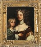 SCHOOL OF SIR PETER LELY, 18TH C., OIL ON CANVAS, H 12", W 10", MOTHER A& CHILD