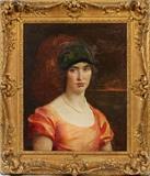 GEORGE DE FOREST BRUSH (US 1855-1941), OIL ON WOOD PANEL, H 22", W 17 1/2", PORTRAIT OF THE ARTIST'S DAUGHTER