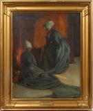 MYRON BARLOW (AMERICAN, 1873-1937), OIL ON CANVAS ON BOARD, 1907, H 32", W 26", "THE SISTERS"